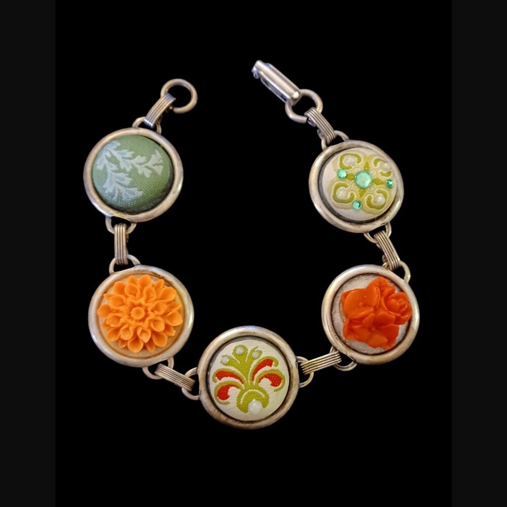 Vintage Needle Pointe And Floral Size 7 Chunky Silver Tone Statement Bracelet